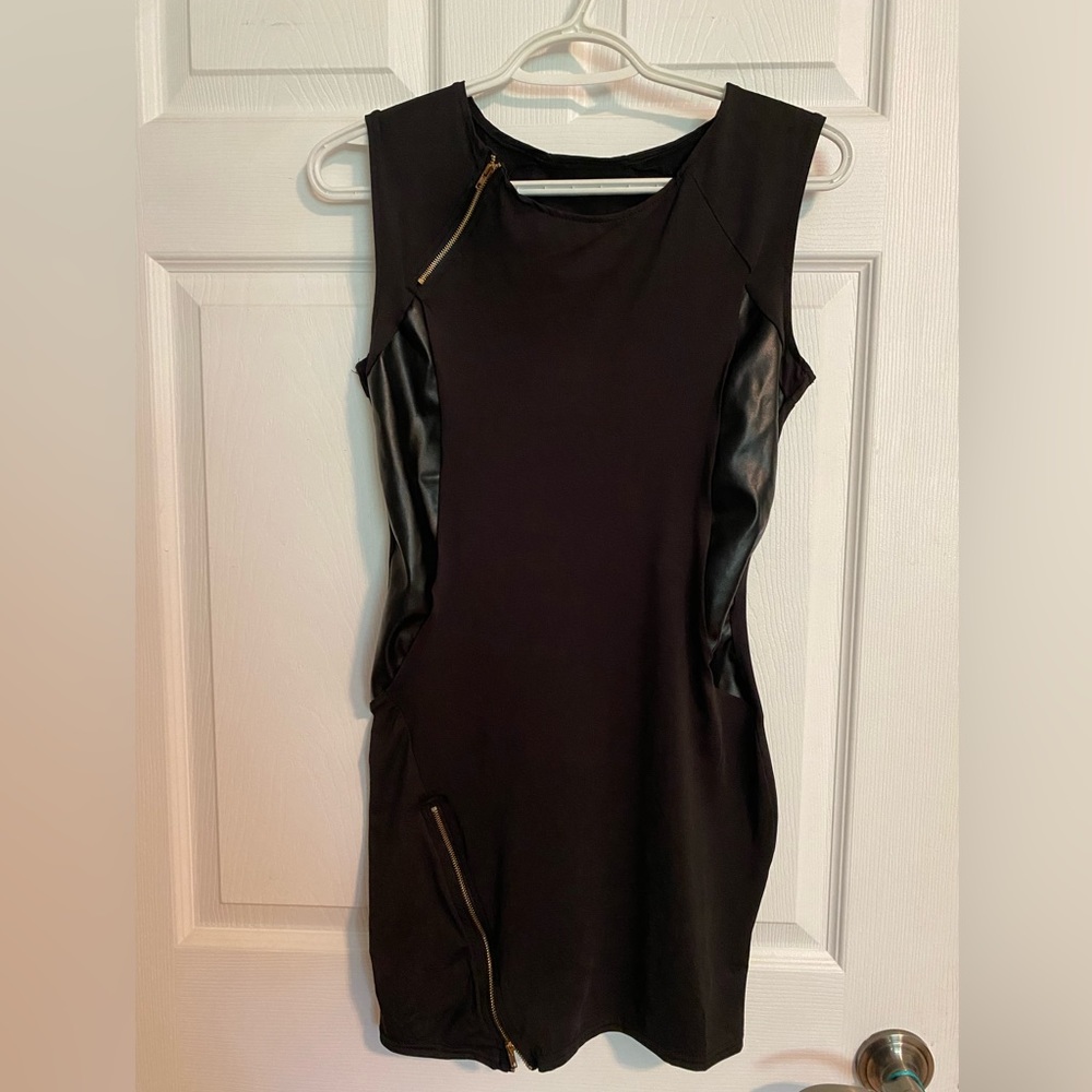 Little Black Dress with Faux Leather Paneling and zippers